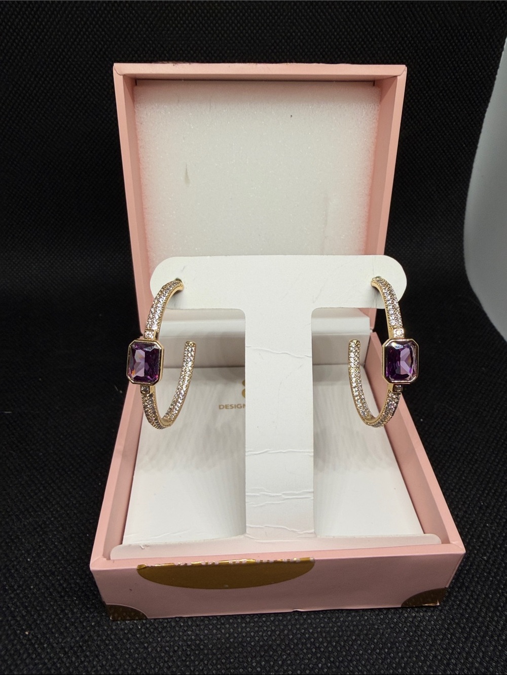Gold Hoop Earrings with Amethyst Accent
